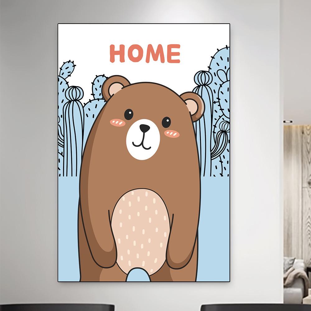 Nordic Cartoon Animal Prints for Kids' Room – Framed Canvas Wall Art