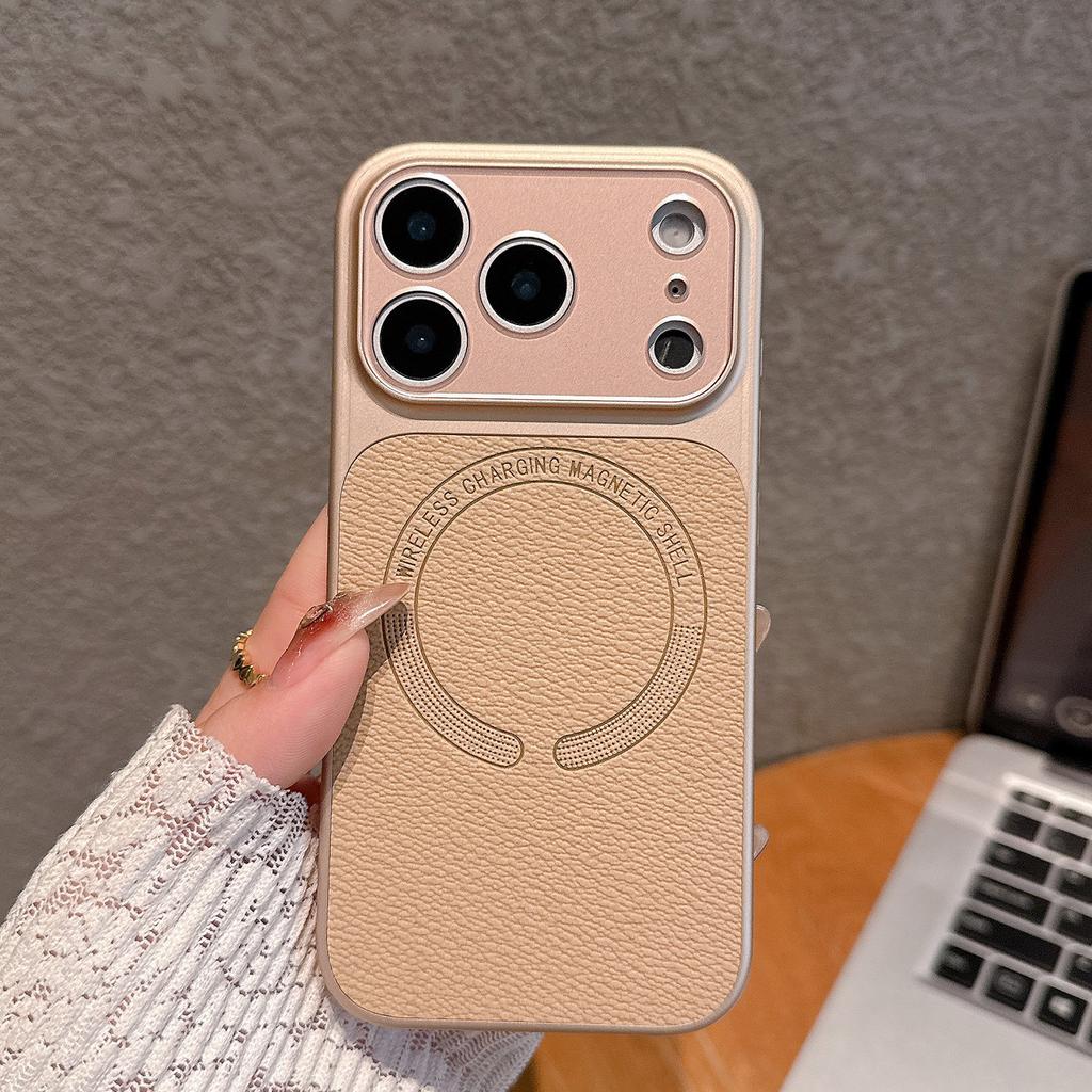 For iPhone 17 Pro Magnetic Back Cover Precise Cutouts Textured PU Leather Coated TPU + PC Protective Phone Case Compatible with MagSafe