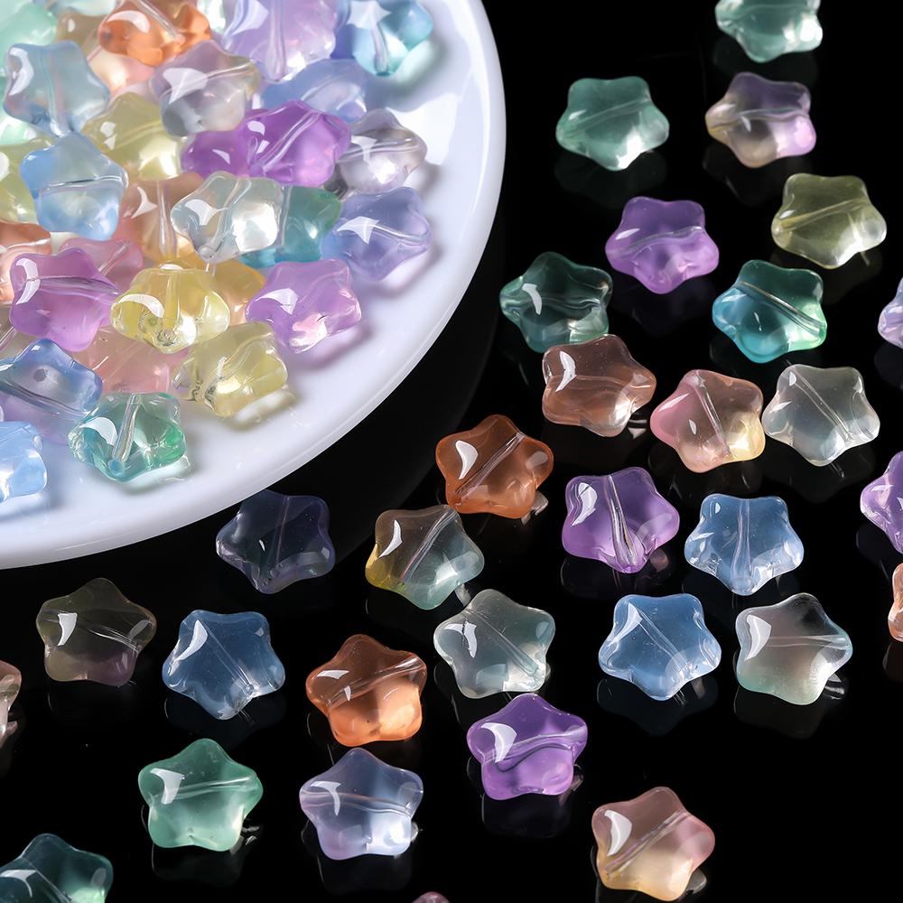 10pcs Colored Star Shaped Beads Glass Spacer Loose Beads for DIY Phone Chains Necklaces Bracelets Crafts Jewelry Making Findings