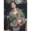 Green Coat Women's New Winter Fur Integrated Down Cotton Imitation Leather Top Cotton Coat