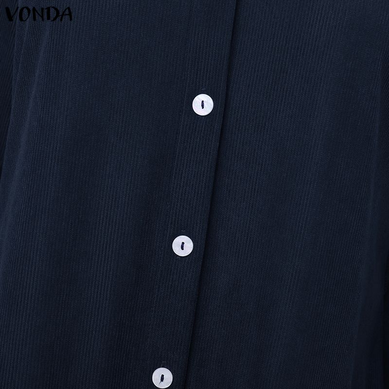 VONDA Spring Women Casual Lapel Neck Solid Color Texture Irregular Belt Long Sleeve Dress