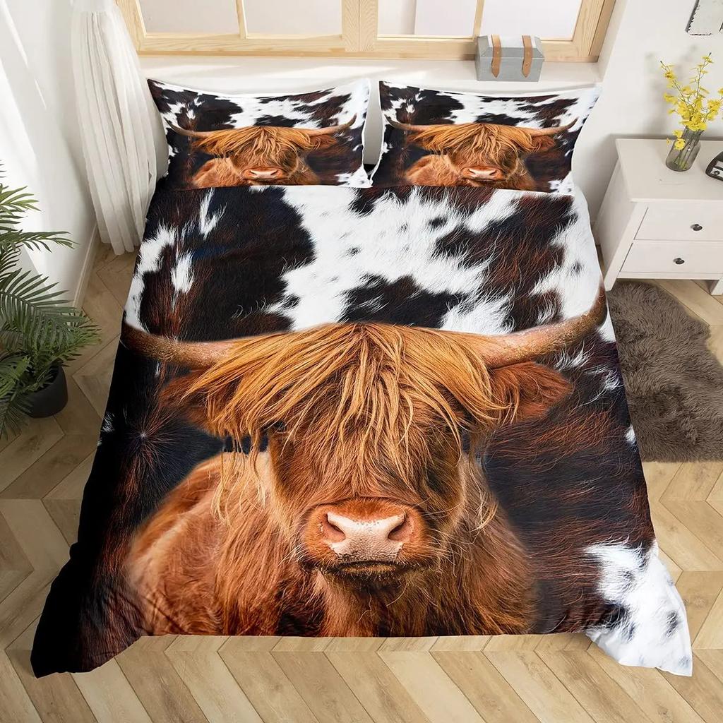 Highland Cow Pattern Three-Piece Set Suitable For Children And Adult Bedding