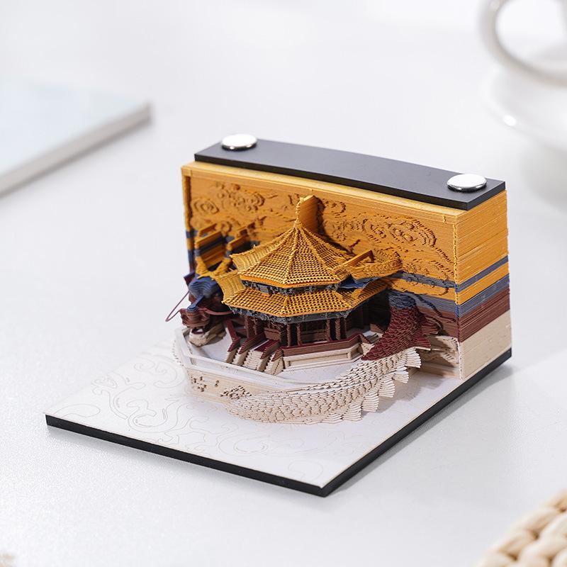 3D Dragon Palace Paper Carving 2025 Desktop Calendar DIY Craft 3D Pop Up Notes Zippered Gifts School Home Office Stationery