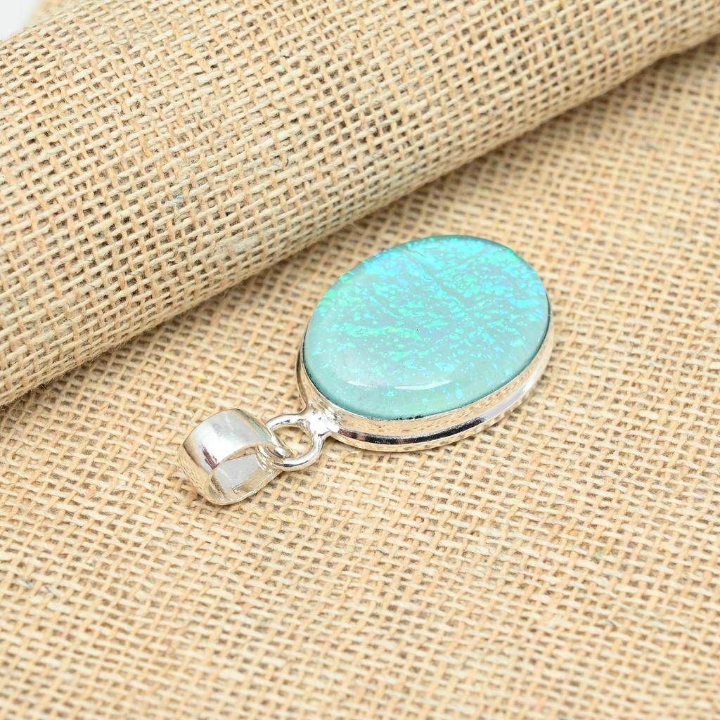 Solid 925 Sterling Silver Blue Australian Triplet Opal Gemstone Handmade Designer Pendant