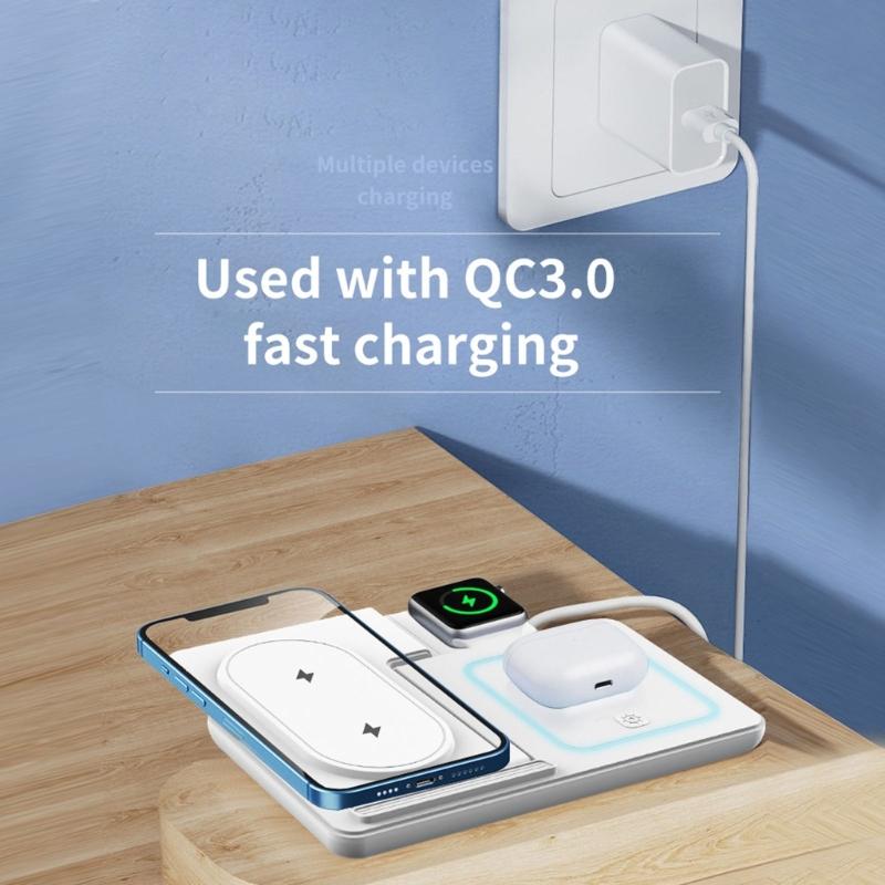 3 In 1 Wireless Charging Desk Stand Space Saving For S24 S23 Watch Earphone Fast Charging Phone Watch Earphone Foldable