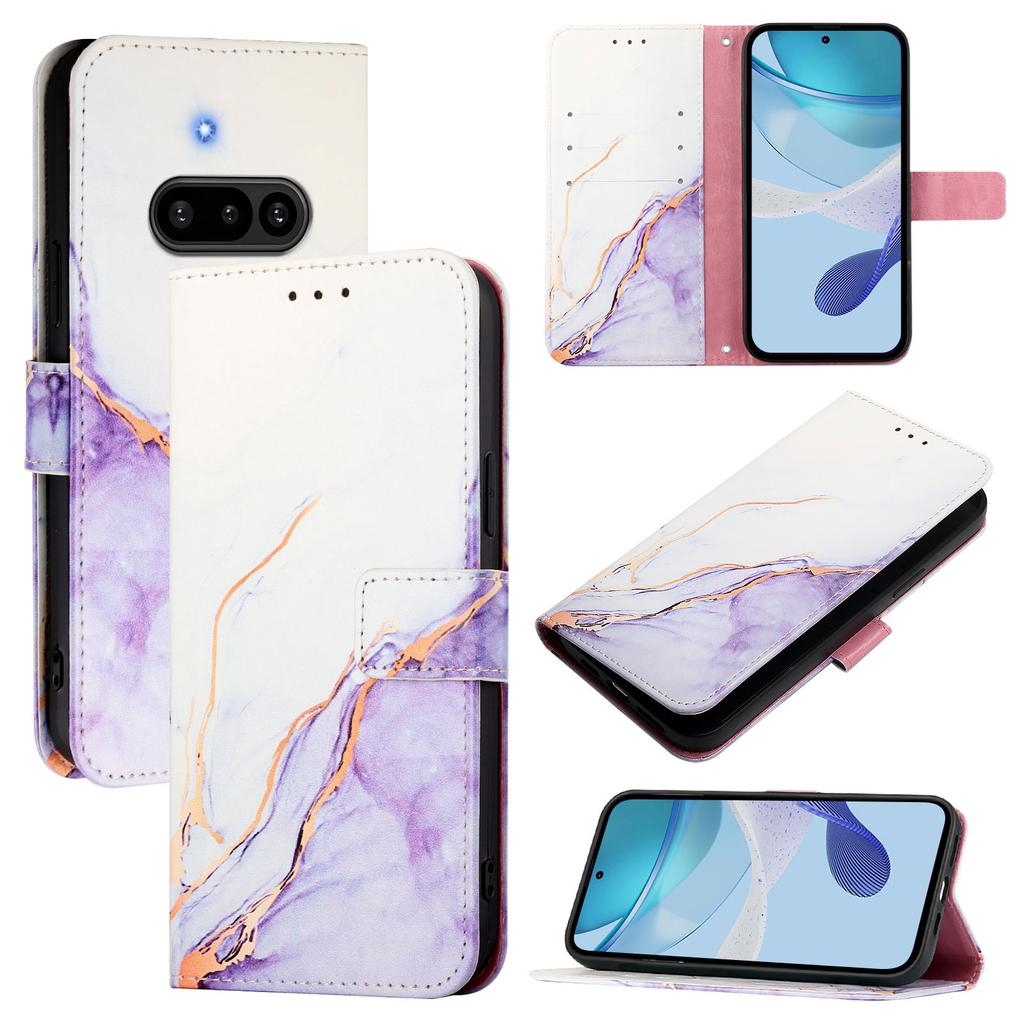 For ingenting telefon (3a) Etui med stropp Marmormønster Skinn Telefondeksel Kortholder