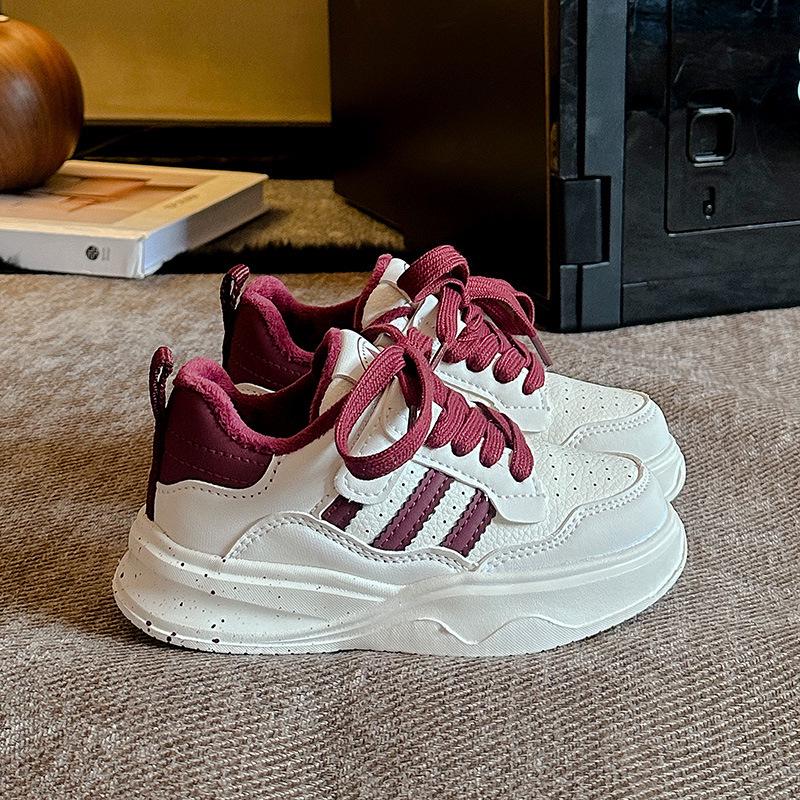 2025 Kids' Plus Velvet Non-Slip White Sports Shoes for Boys and Girls