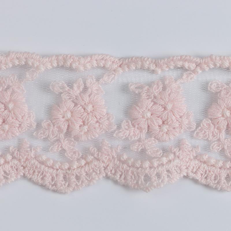 Pink Mesh Net Lace Trim 100% Cotton Embroidered Lace Ribbon Trimming Fabric DIY Garment Craft Decoration Accessories 2Yards