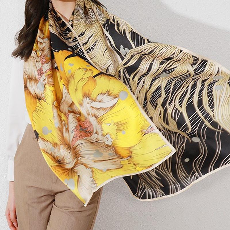 180*65cm 100% Mulberry Silk Printed Scarf Summer Sun Protection Thin Shawl Beach Scarf Neckerchief