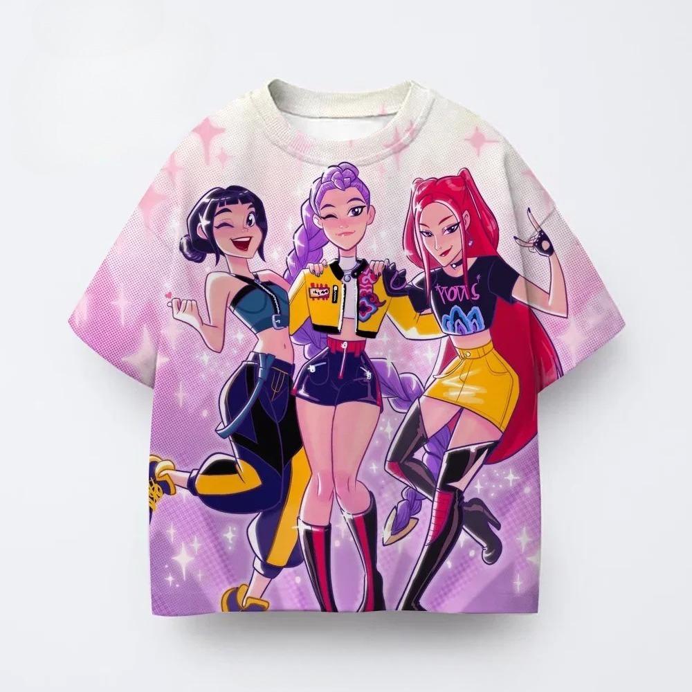 Leisure and Fashion Kpop Demon Hunters Children's 3D Cartoon Short Sleeved Summer Boys and Girls T-shirt Anime Clothing