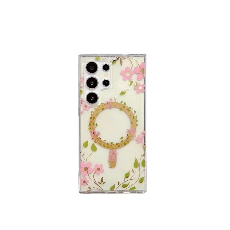 Magsafe Magnetic Shell Spring Flowers Suitable for Samsung S25 Ultra Mobile Phone Case S24plus Electroplated Transparent 23