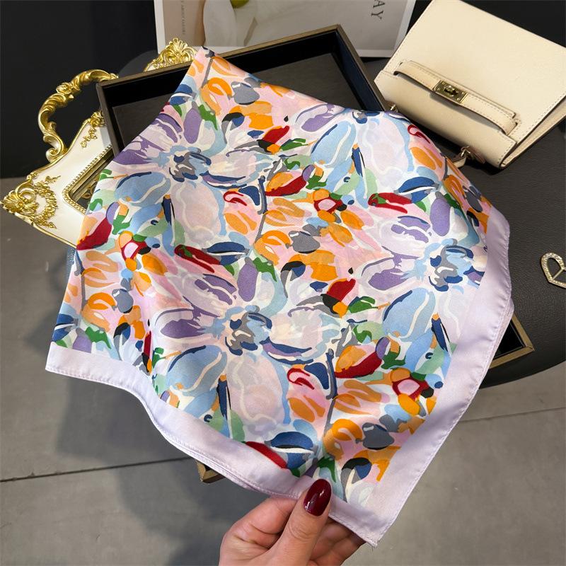 New Printed Square Scarves Women's Satin Scarf Spring and Summer Floral Bandana Small Neckties Hairbands Bags Foulard Shawl