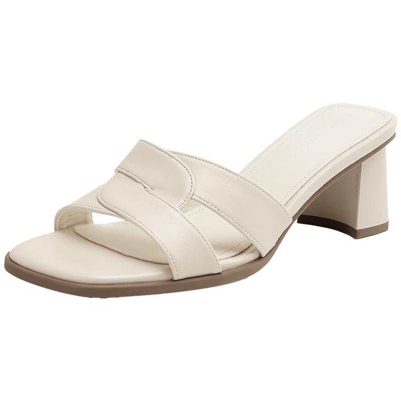 ZHR Women s Thick High-Heeled One-Strap Slippers KY17 37 бежевый