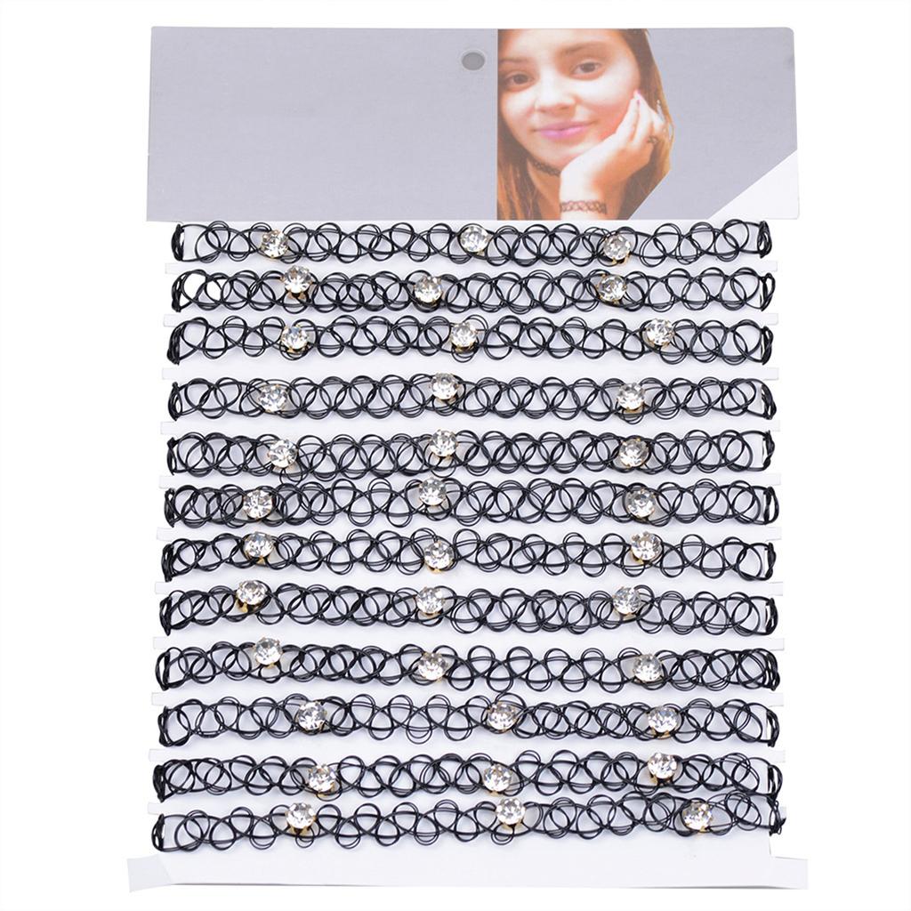 12pcs/lot Hot Sell Vintage Hippy Stretch Tattoo Choker Necklace Elastic Chocker Necklace Fishing Line Tattoo Colorful Necklace