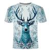 Summer Elk 3D Pattern Short Sleeve T-shirt Loose Summer Trendy Fashion Men's and Women's Round Neck T-shirt