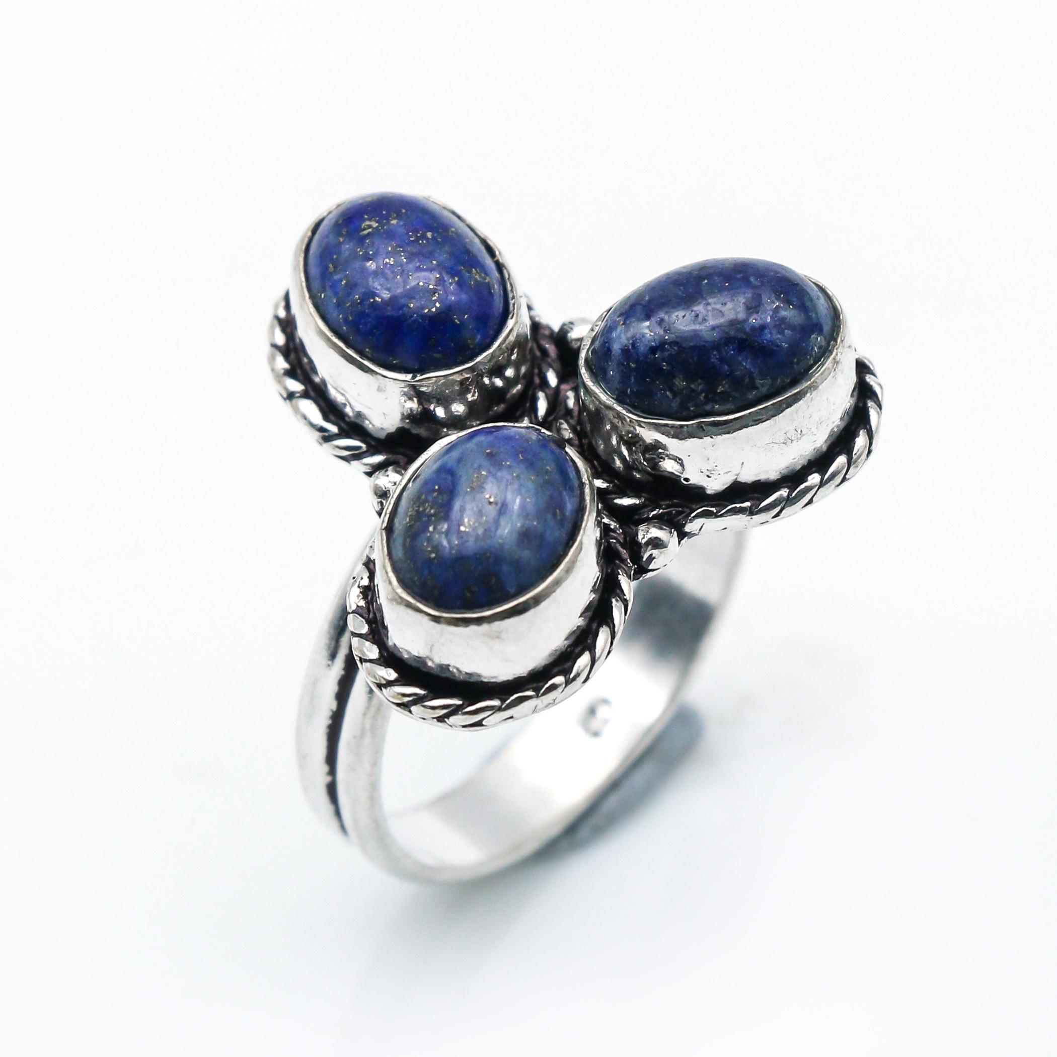 

Boho Lapis Lazuli Ring Solid 925 Sterling Silver Statement Jewellery 9 синий