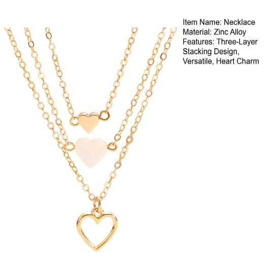 3Pcs/Set Women Necklace Three-Layer Stacking Design Heart Charm Choker Necklace Adjustable Length Layered Jewelry