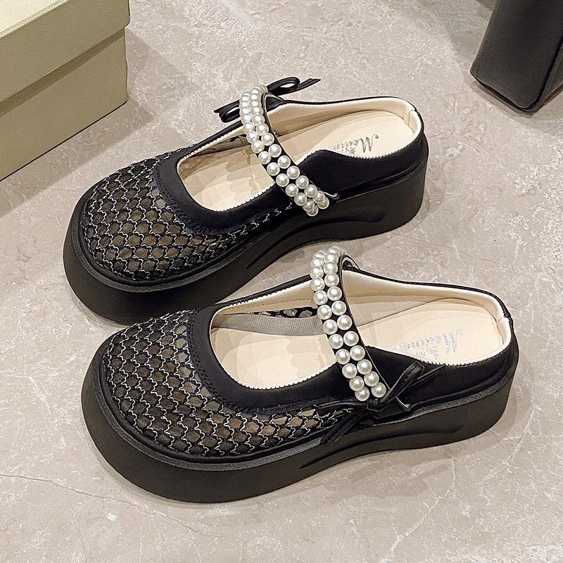 

Баотоу шлепанцы женские уличные 2025 лето новые толстоподошвенные универсальные дышащие нескользящие повседневные модные на одном педале и полушлепанцы 34