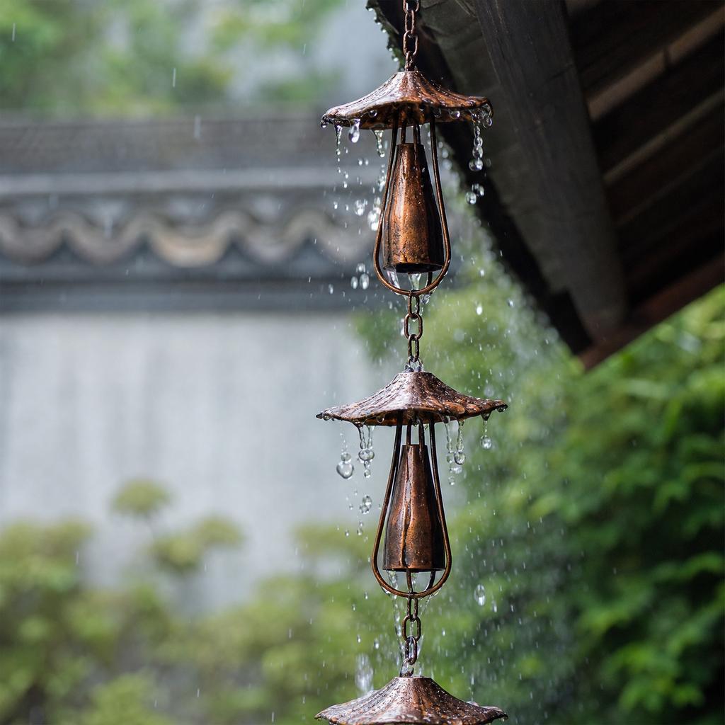 Metal Mushroom Rain Chain for Outdoor Drainage and Water Collection with Hanging Hook and Multiple Connected Cups for Garden Decoration