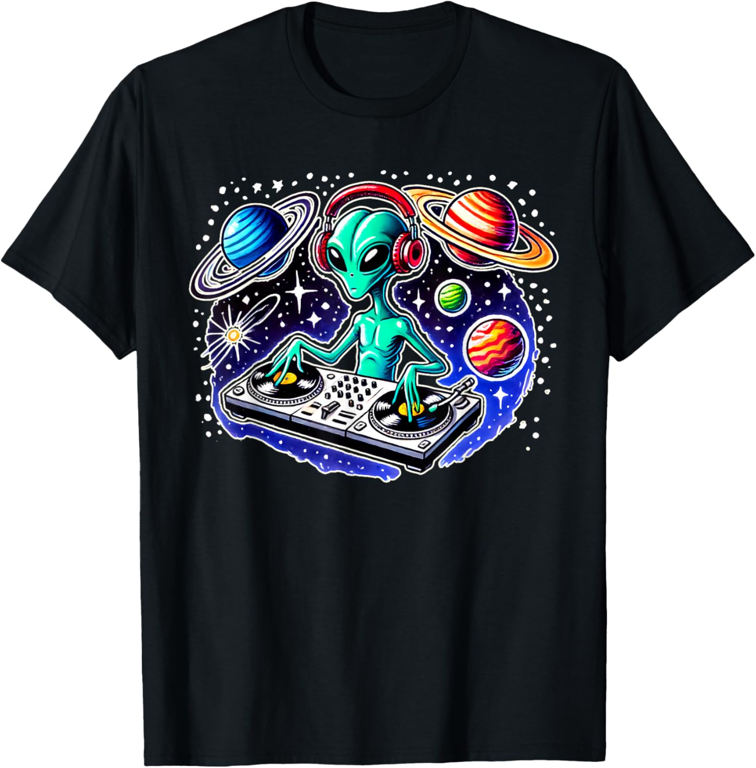 Alien DJ Funny Cosmic Space Rave EDM Music Festival Alien T-Shirt S