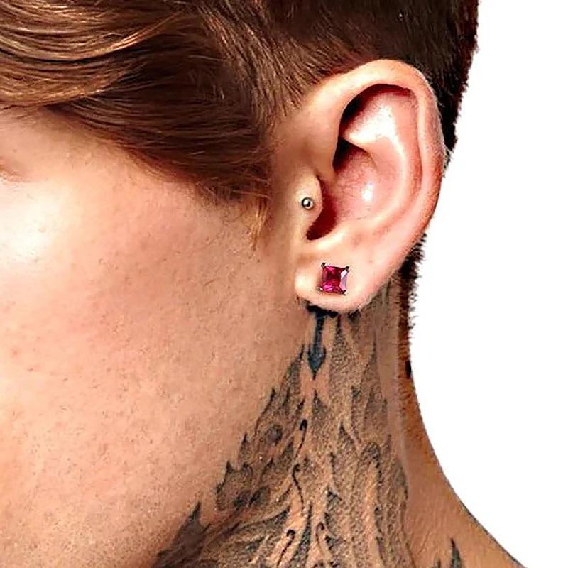 Square Crystal Studs Earrings Men Vintage Simple 4 Claws AAA+ Cubic Zirconia Hiphop Accessories Gold Ear Jewelry OHE147