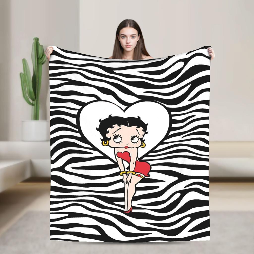 B-Bettys Boops Comfortable Blanket Cartoon Doll Casual Plane Travel Throw Blanket Home Decor Flannel Bedspread Sofa Bed Cover