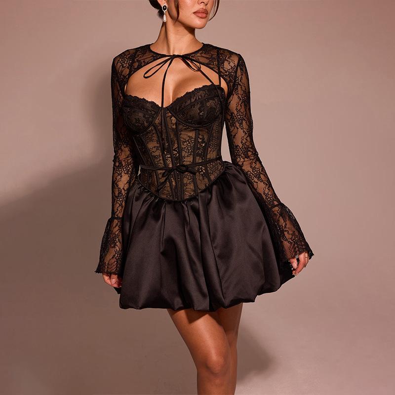 Herbst Prominente Qualität Slim-fit Sexy Spitze Spitze Spitze Spitze EINE Kampagne Kleid Frau