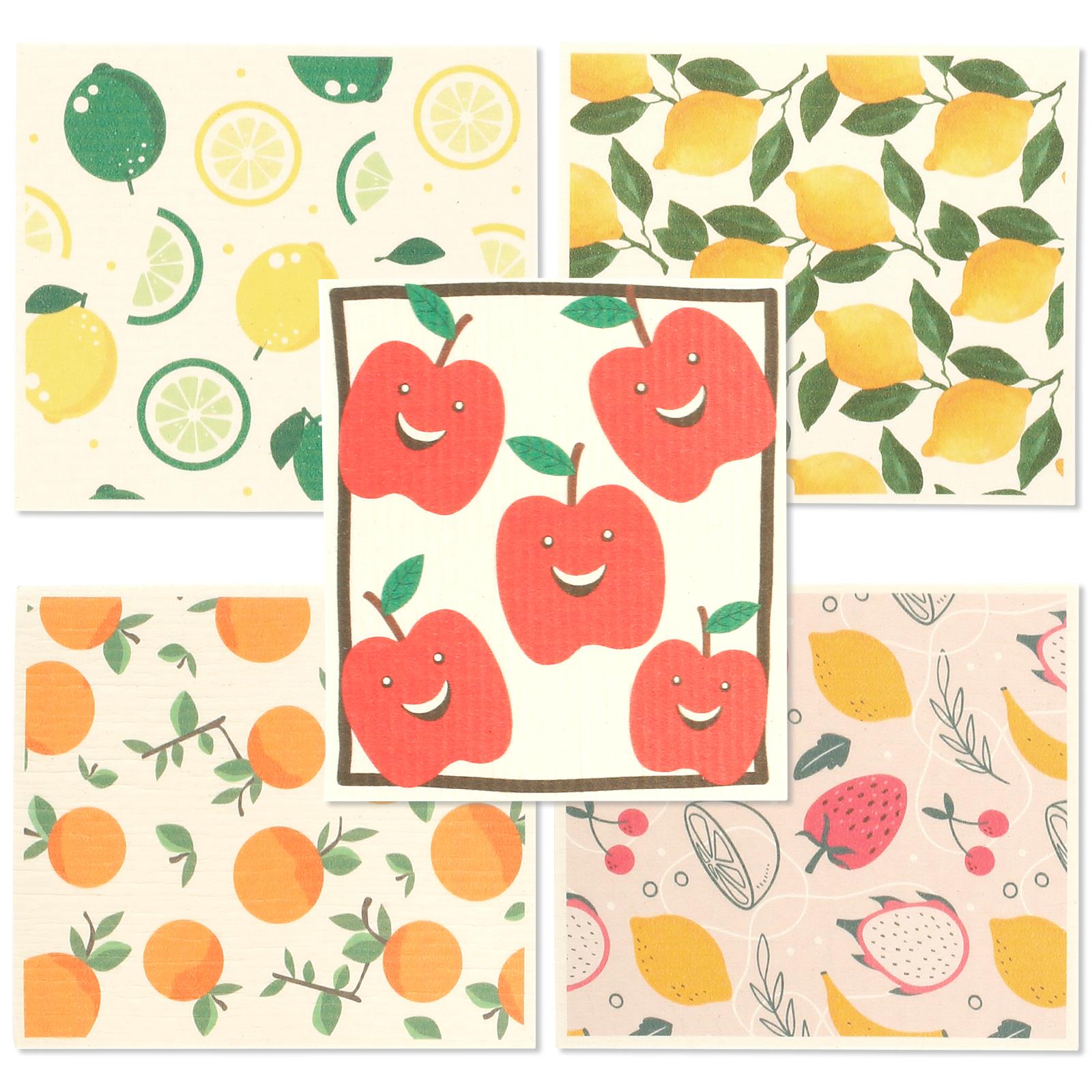 

5 шт. кухонных полотенец многоразового использования из экологически чистой микрофибры шведские полотенца для мытья посуды с фруктовым принтом впитывающие полотенца для посуды для уборки дома