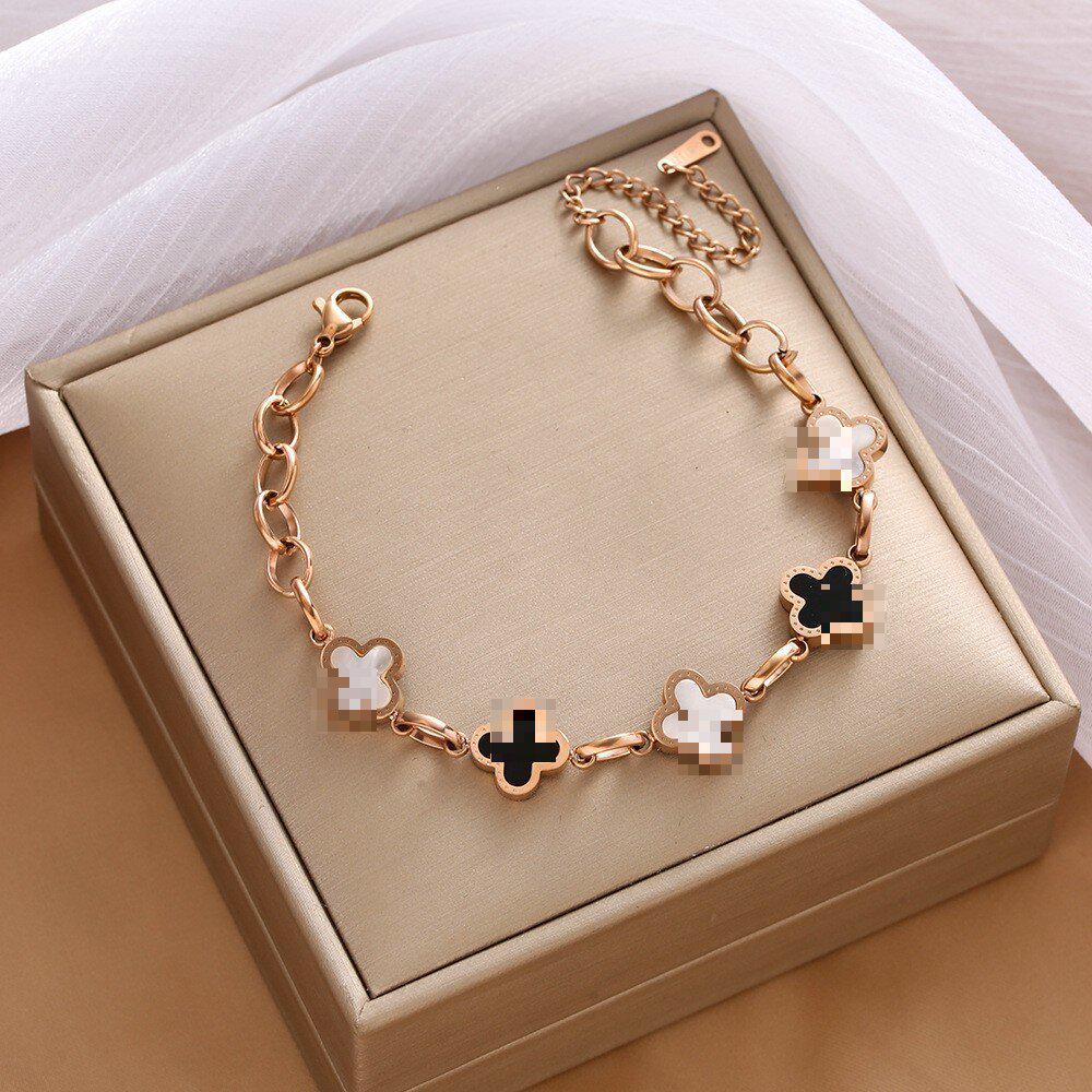 High-End Titanium Steel Four-Leaf Clover Bracelet with Shell Pendant – Durable, Fade-Resistant Design