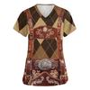 Women's V Neck Short Sleeve Work Shirt with Pocket Oktoberfest Print Top for Caregivers and Service Staff Comfortable Fit