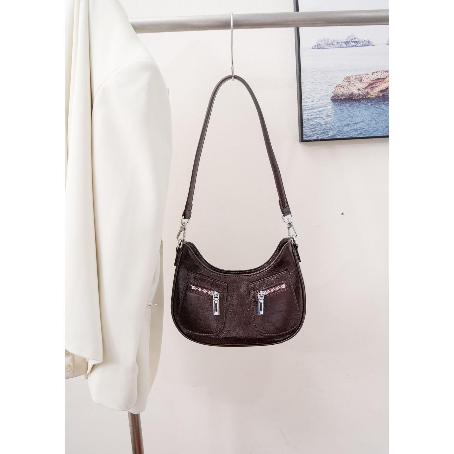 

Женская модная простая практичная сумка-ракушка сумка-полумесяц с тиснением из коровьей кожи темно-коричневого