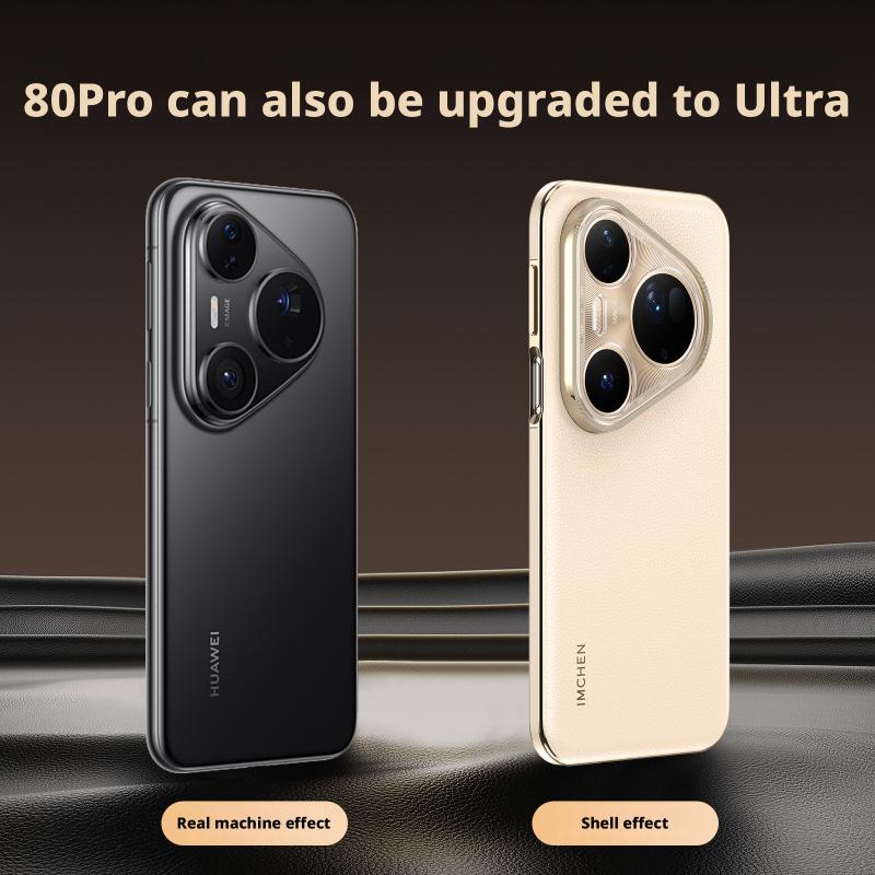 Hign-end Luxury Grade Calfskin Genuine Leather Case For Huawei Pura 80 Pro Pro+ Ultra Gilded Border Sun Stripe Lens Protector