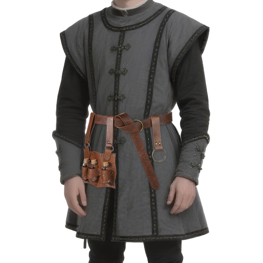 Medieval Alchemist Cosplay Belt PU Leather Waist Pouch with 3 Cork Renaissance Style Decorative Belt for and Perfect for School Cultural and Stage