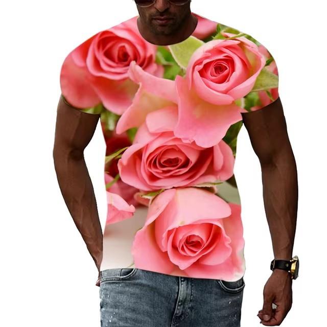 

Summer Rose Pattern T-shirt for Men In Large Size Fashionable and Casual Personalized Round Neck Printed T-shirt 6XL