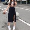 Women's Versatile High-Waist Black Slit Midi Skirt - Slimming Anti-Exposure Bodycon Design