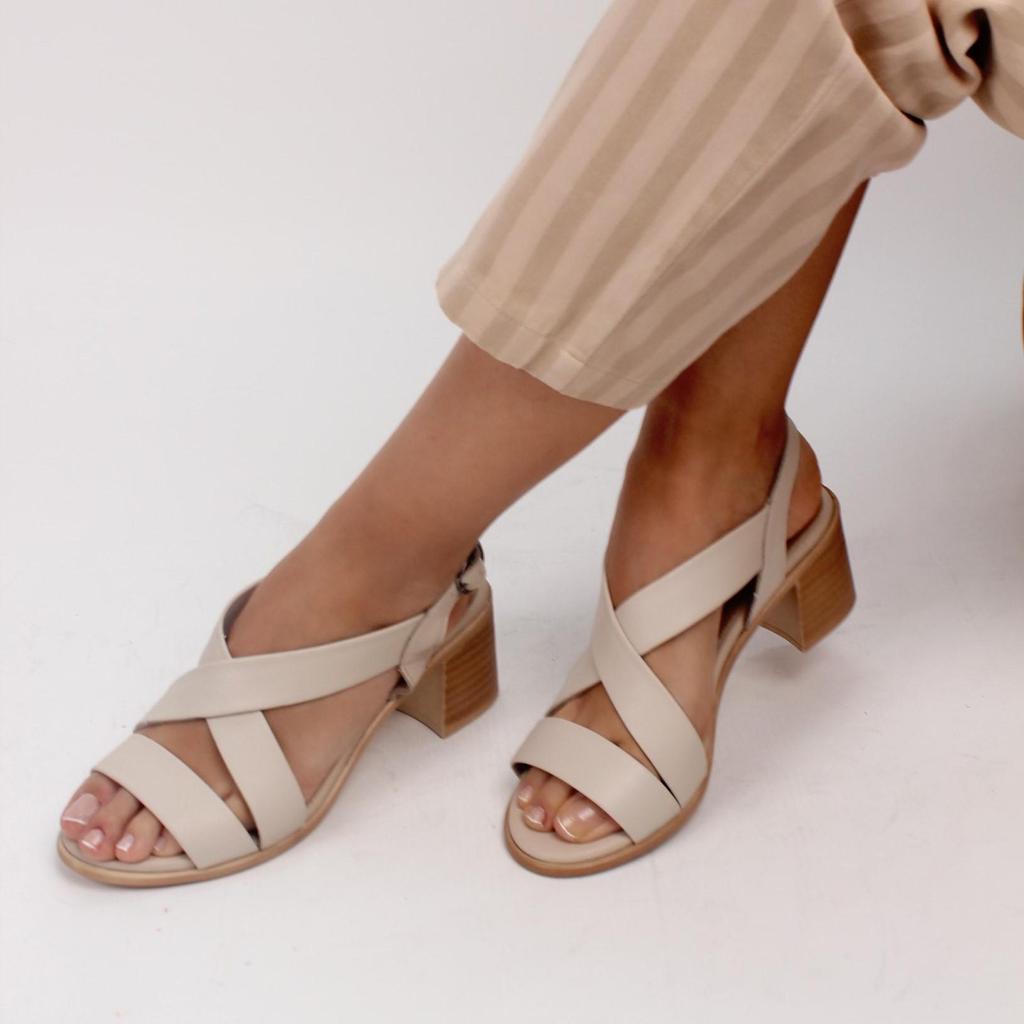 Damen-Sandalen mit Absatz, echtes Leder, Schwarz, Weiß, Beige, 2023