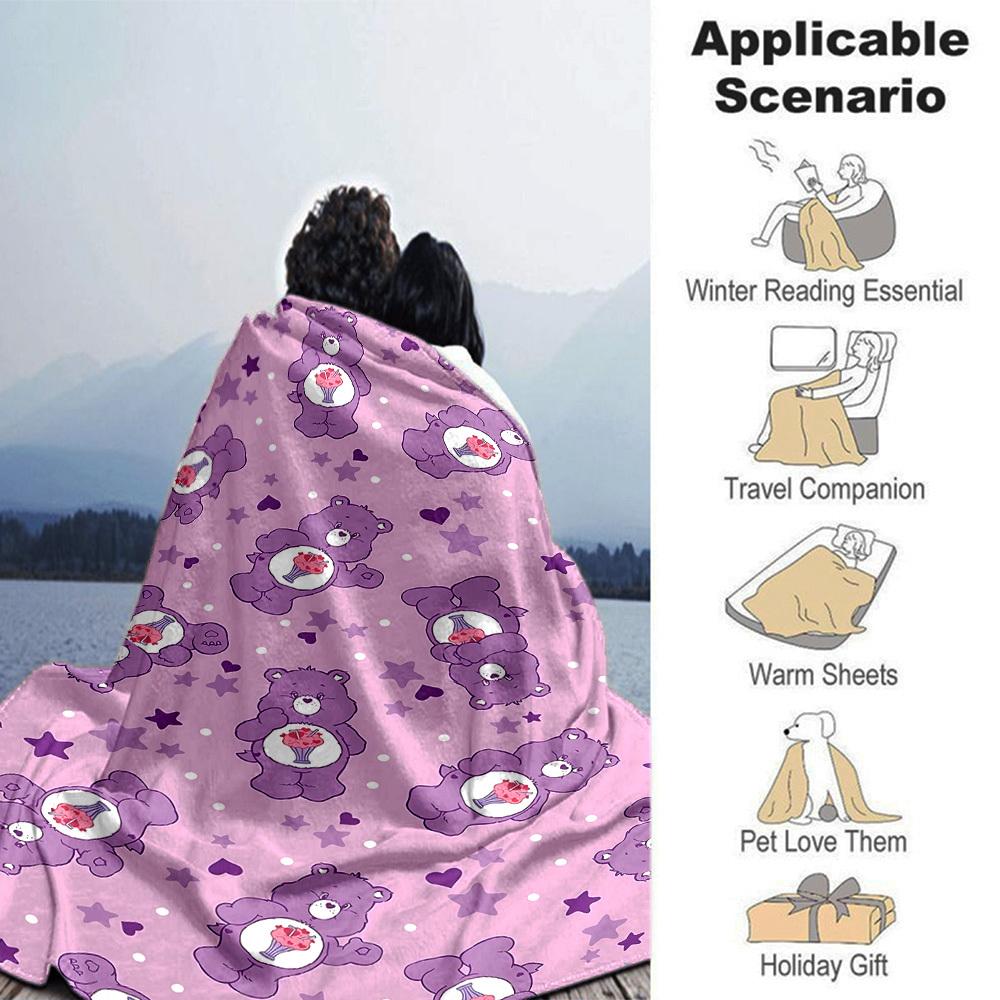 1pc Bear Cartoon blanket Lightweight Flannel Throw for Sofa Bed Travel Camping Livingroom Office Couch Chair