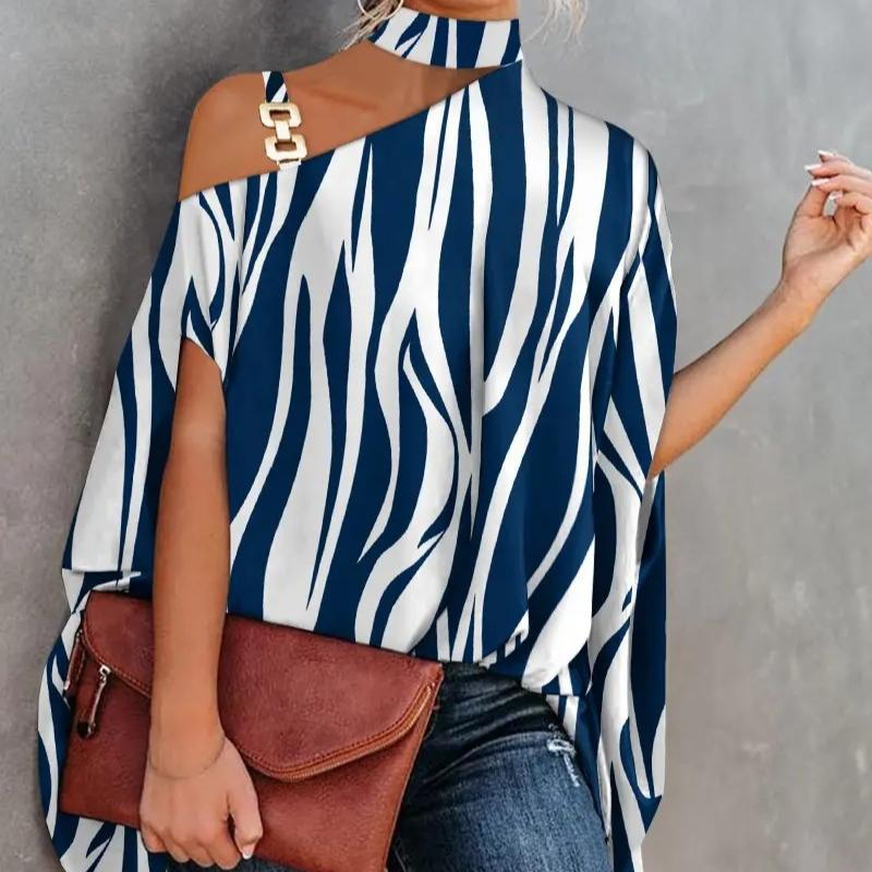 Summer Loose Women's Halter Cape Printed Short-sleeved Shirt for Women