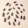 24Pcs Halloween Black Press On Nails Medium Almond Fake Nails with 3D Silver Spider Design Web Red Acrylic Glue On Nails Gothic Dark French Tip Full