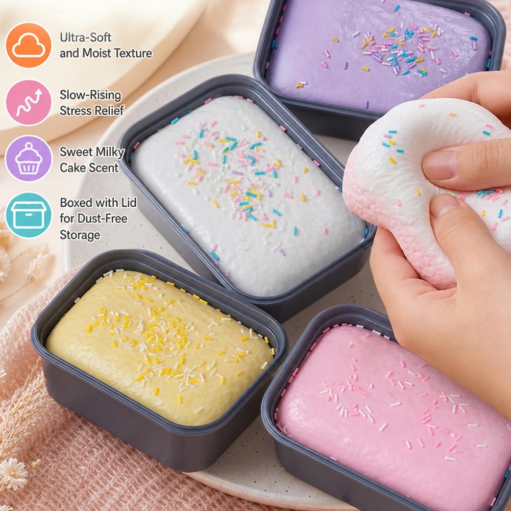 Scatola Appiccicosa Torta Squishy Giocattolo a Lenta Risalita Giocattolo da Spremere Scatola Gelato al Burro Squishy Giocattolo Fidget Rilascio Anti Stress Mano Relax Regalo