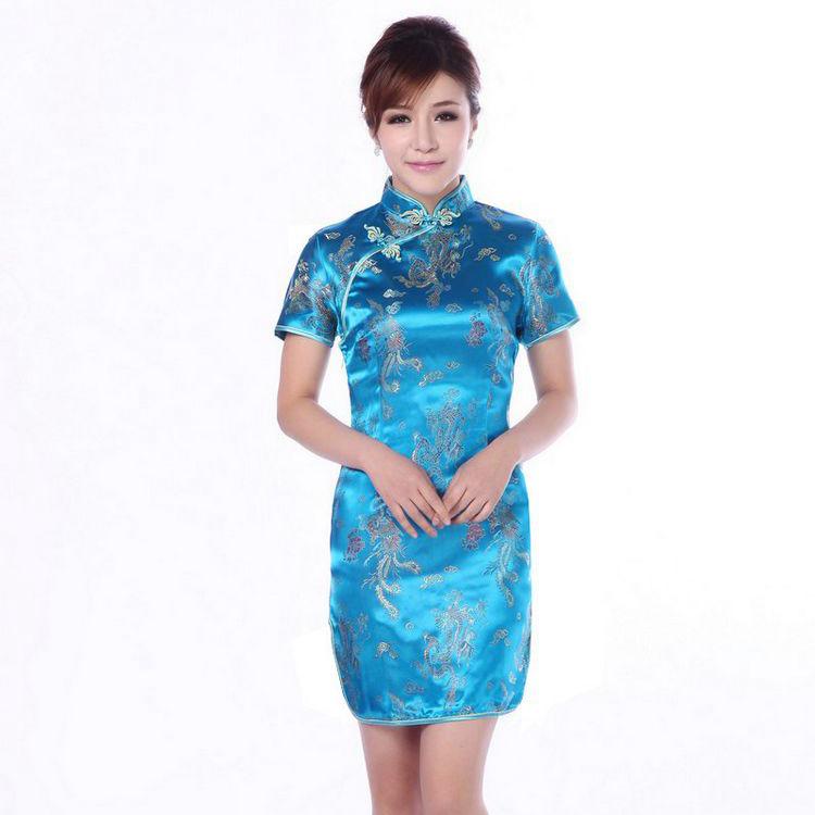 Ethnic Chinese Tang Suit Cheongsam: Dragon & Phoenix Short Summer Dress