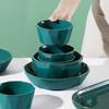 Luxury Peacock Green Tableware Set: Gold-Rimmed Bowl & Plate