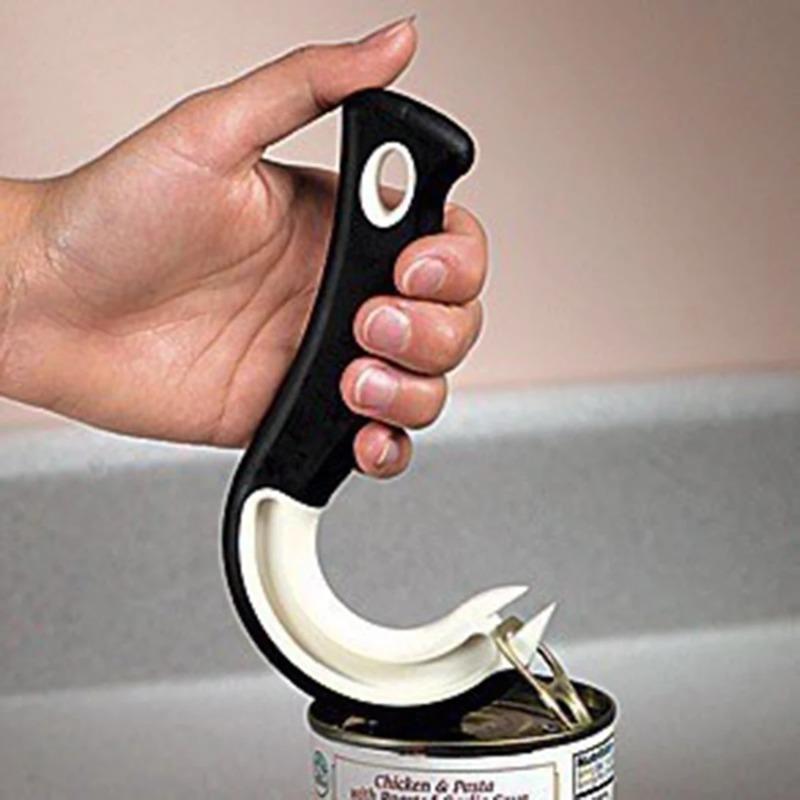 1PCS Portable J-Shaped Easy Grip Tin Openers Kitchen Non-Slip Jar Opener Lid Opening Tools Ring Pull Can Opener Multifunctional
