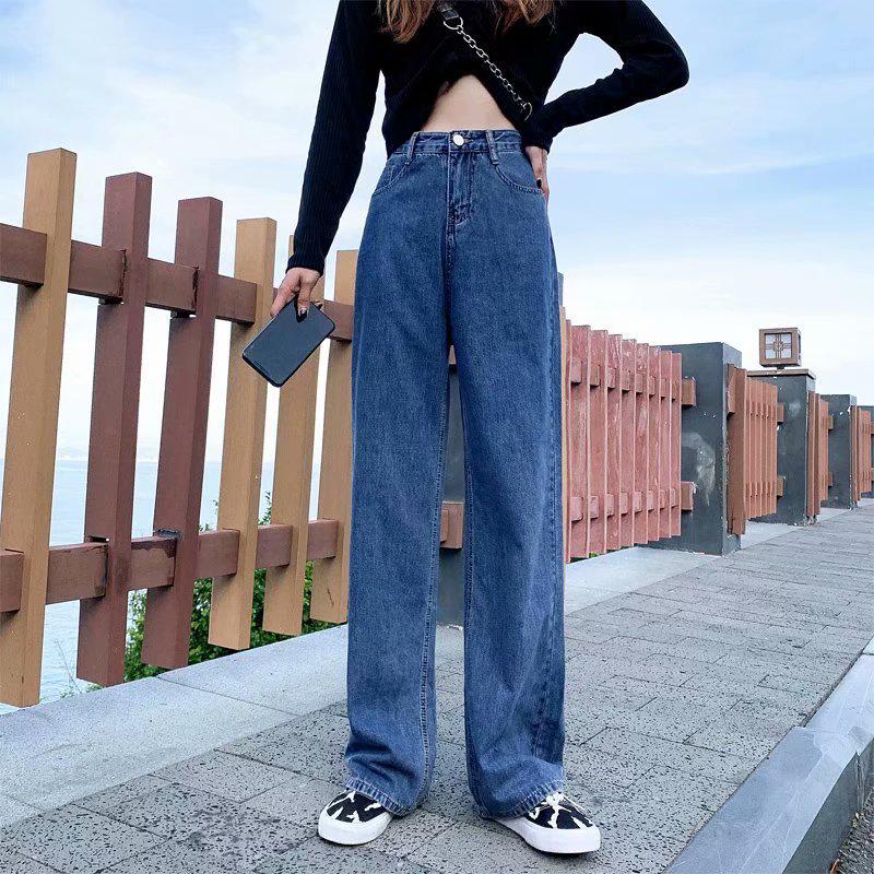 Women's High-Waisted Wide-Leg Jeans - Spring/Fall 2025, Thin Loose Drape, Floor-Length Pants