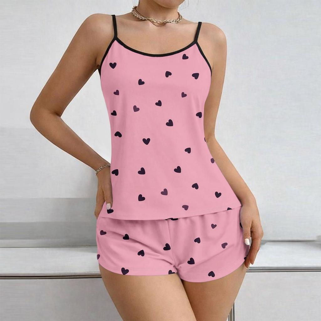 Women Soft 2 Piece Pajamas Set Sleeveless Shorts Set Loungewear Sets Pyjamas Nightwear