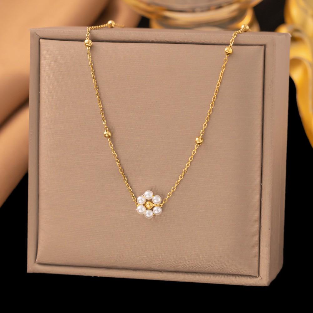 Spring Handmade Beaded Flower & Pearl Clavicle Necklace for Women