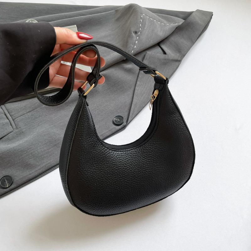 Simple Crescent Moon Bag Solid Color Temperament Underarm Women's Bag New Lychee Pattern Fashion Shoulder Messenger Bag