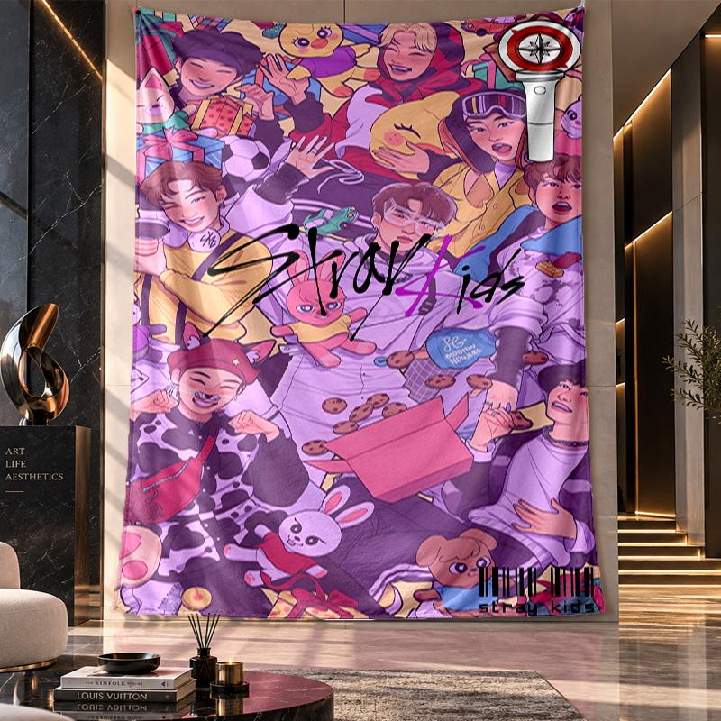 Wandbehang Wandteppich,Stray Kids Bedruckter Stoff Hintergrund für Schlafsaal Zimmer Party Dekoration