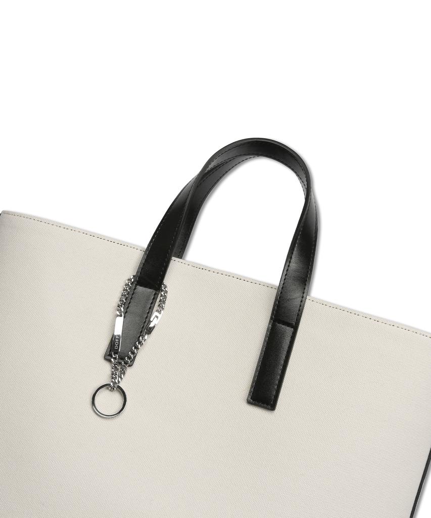 Doffjason Cowhide Canvas Chain Tote Bag Ivory