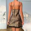 Satin Leopard Print Cami Nightgown Black Lace Deep V High Slit Sexy Slim Fit Loungewear 707 Bold Seductive Sleepwear with Wild Print Charm